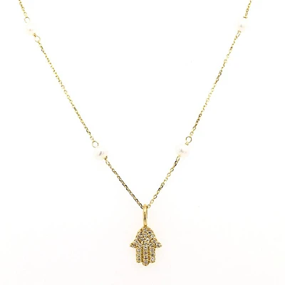 Hamsa Pearl Diamond Necklace