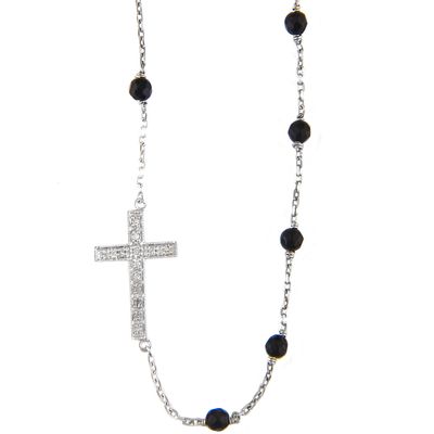 Side Cross and Onyx Necklace