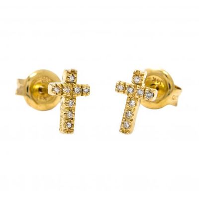 14K Gold Diamond Cross Stud Earring
