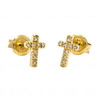 14K Gold Diamond Cross Stud Earring
