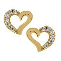 Open Slanted Heart Stud Earrings 14K