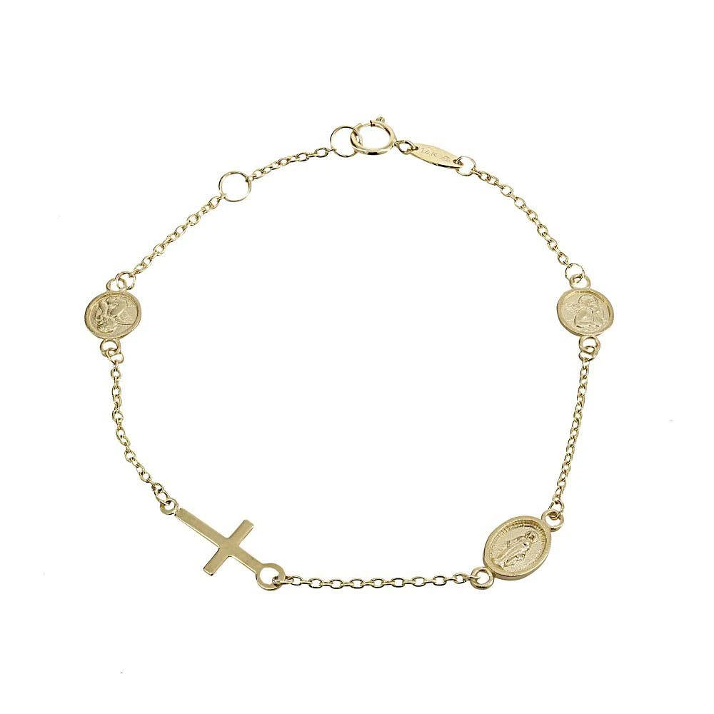 14K Virgin, Angel and Cross Bracelet