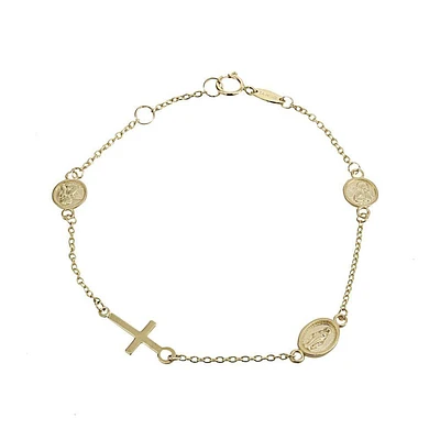 14K Virgin, Angel and Cross Bracelet