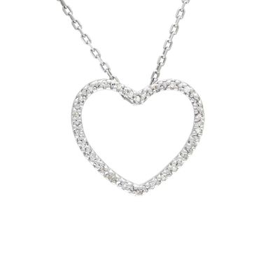 Silver Diamond Open Heart Necklace