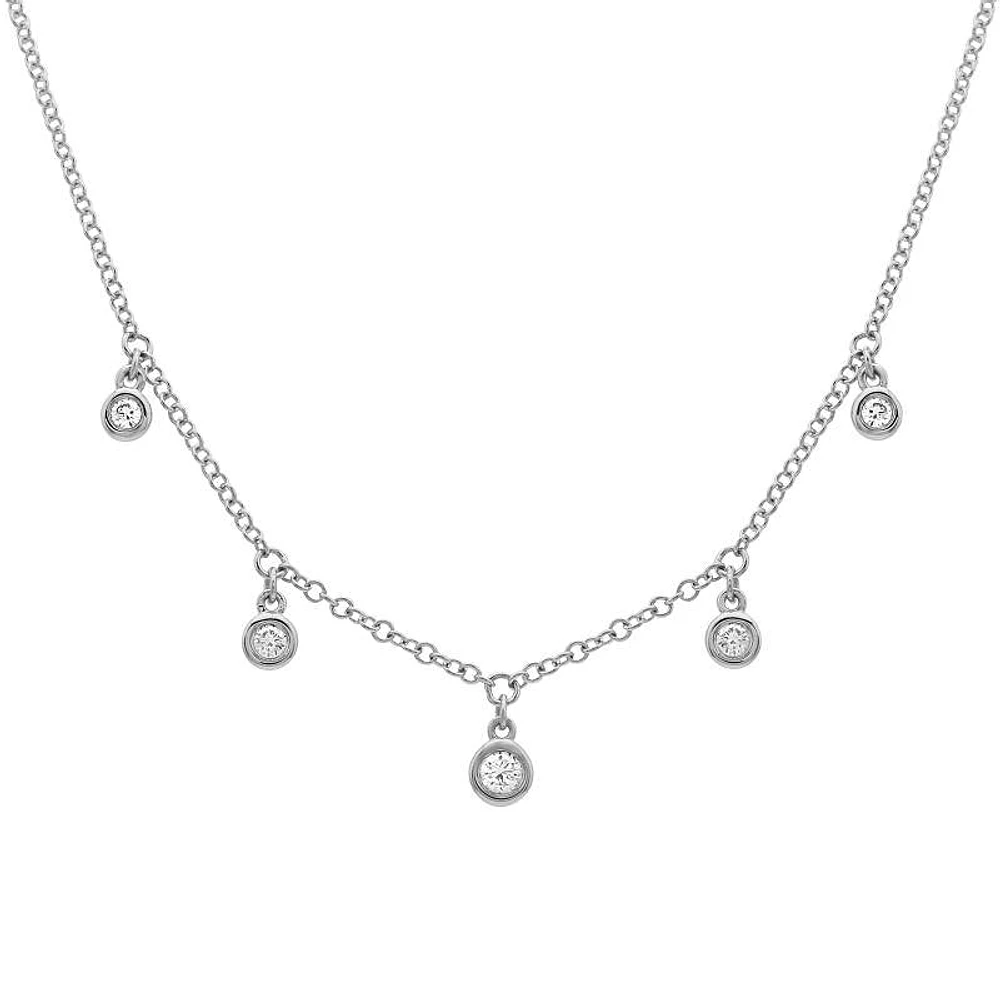 Five Diamond Dangles Necklace 14KW