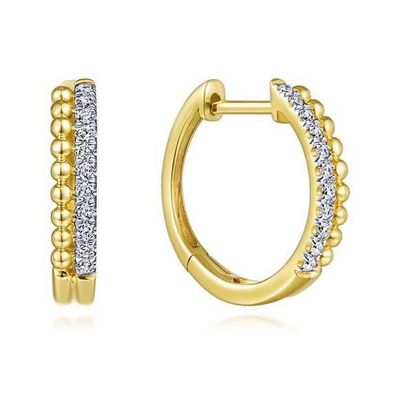 Beaded Diamond Huggie Earrings 14K