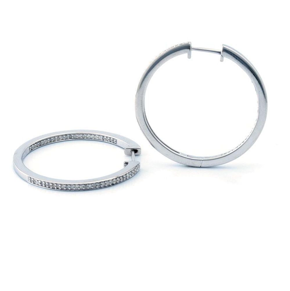 Kury Flat Diamond Hoop Earrings 2x31MM