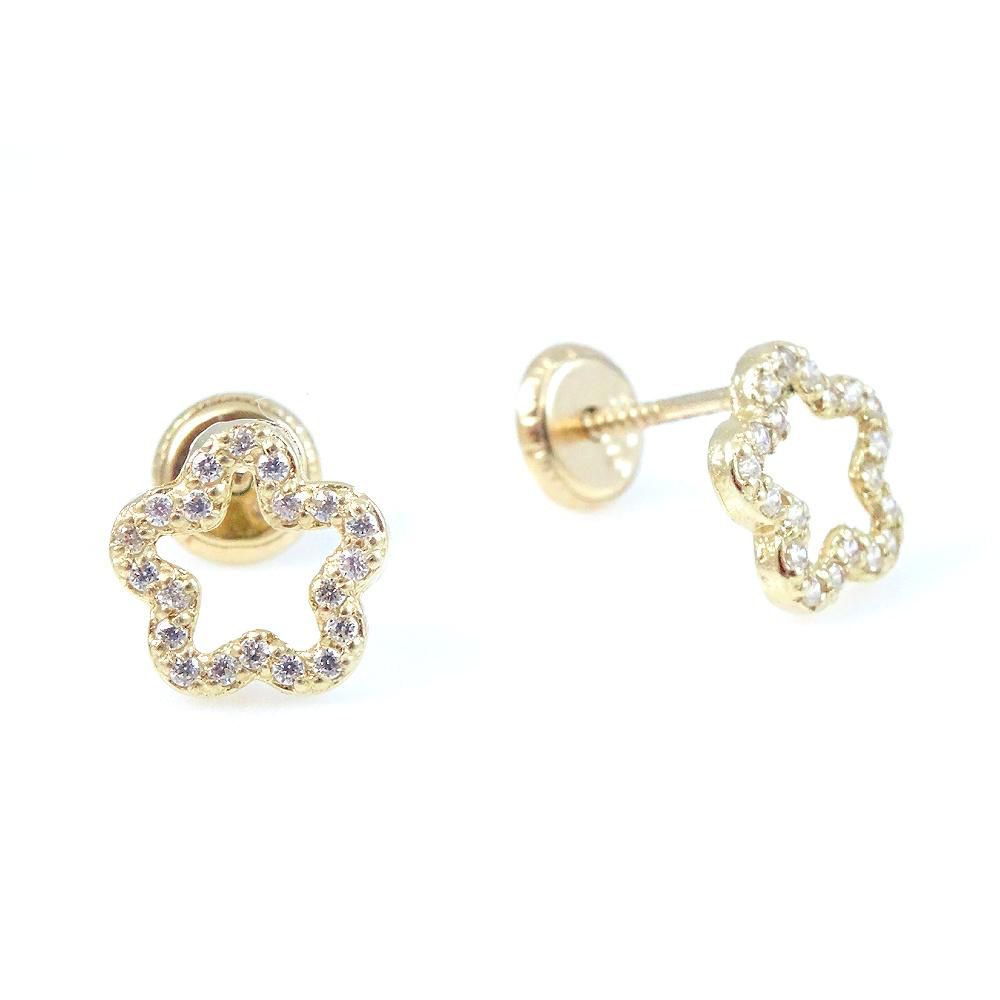 Open Flower Shining Stud Earring 14K