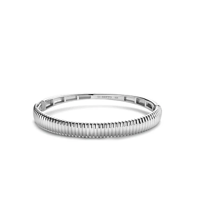 Ribbed Thick Silver Bangle Bracelet