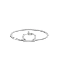 Curb Chain Oval Clasp Silver Bracelet