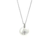 Diamond Cross on Pearl Necklace