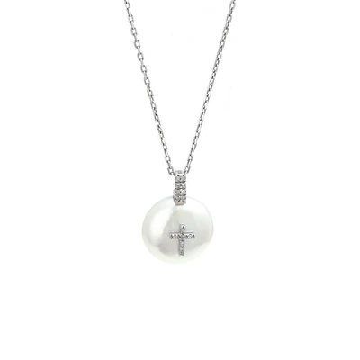 Diamond Cross on Pearl Necklace