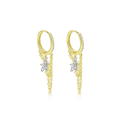 Star and Chain Diamond Huggie Earrings