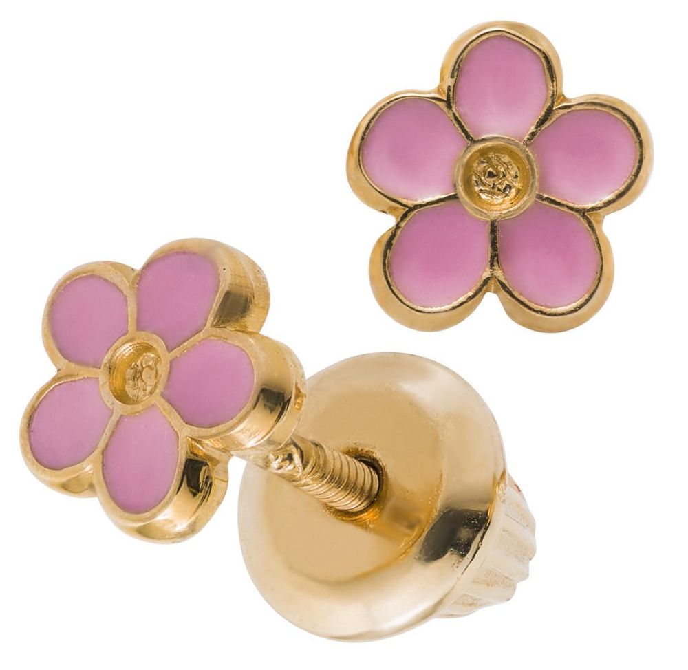 Gold Pink Flower Earrings