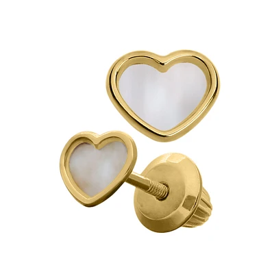 Heart Mother Pearl Kids Stud Earrings