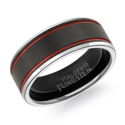 Red Lines Tungsten Black 8mm Ring
