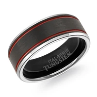 Red Lines Tungsten Black 8mm Ring