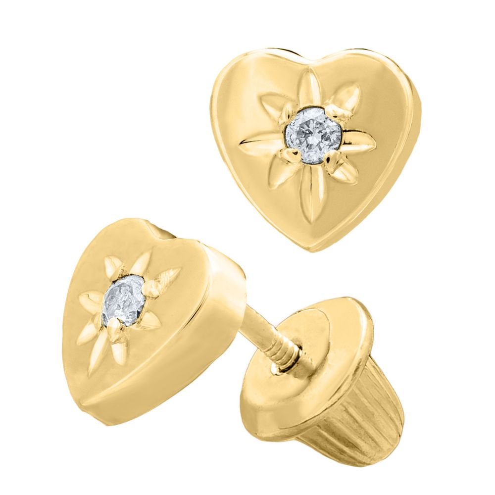 Diamond Heart Kids Stud Earrings 14K