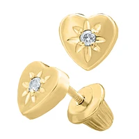 Diamond Heart Kids Stud Earrings 14K