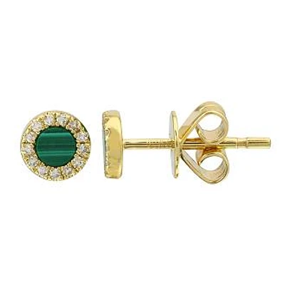 5mm Green Malachite Diamond Earrings