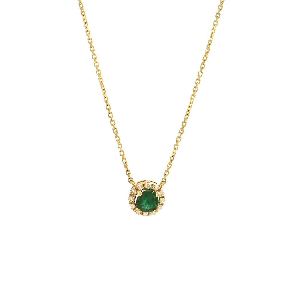 Round Emerald Diamond Halo Necklace