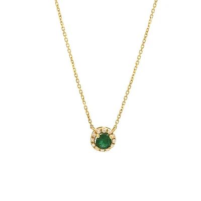 Round Emerald Diamond Halo Necklace