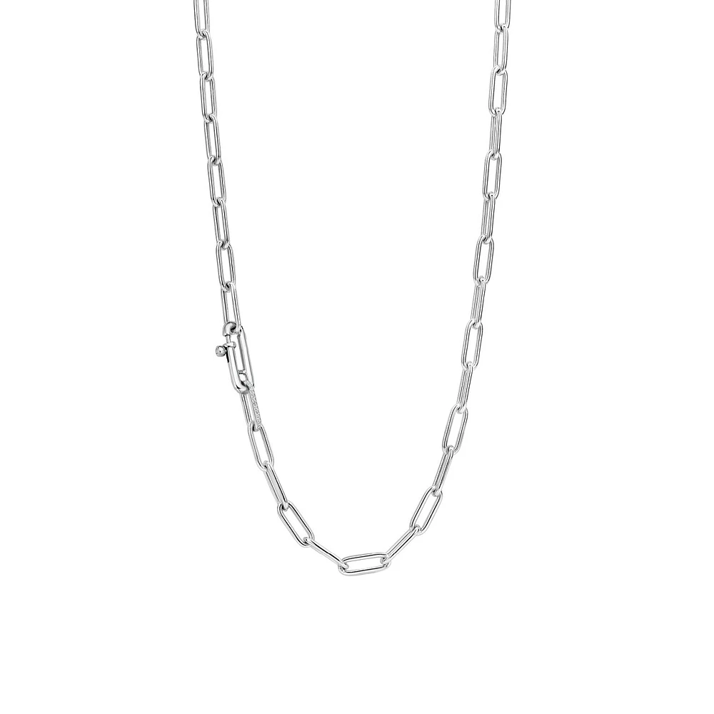 Iconic Paperclip Link Silver Necklace Long