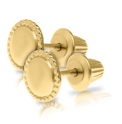 14K Gold Button Stud Earrings