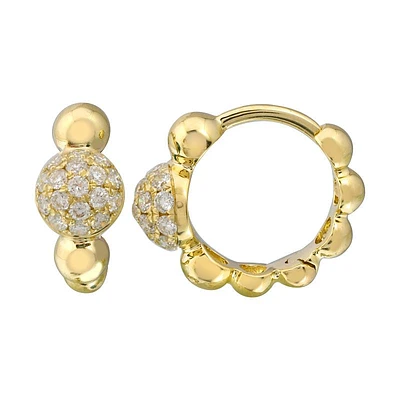 Beaded Diamond 10mm Huggie Earring