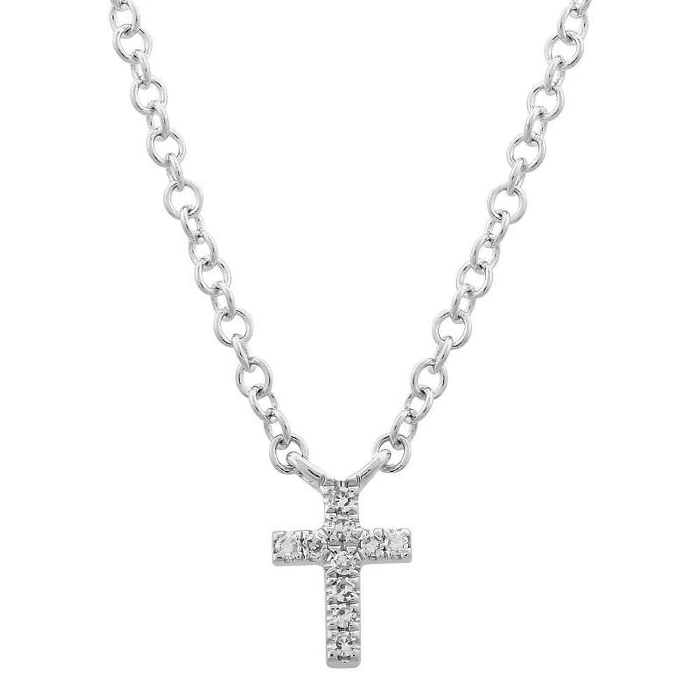 Itty Bitty Diamond Cross Necklace 14KW