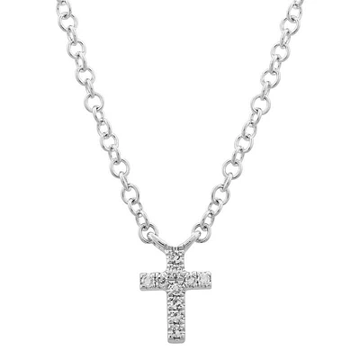 Itty Bitty Diamond Cross Necklace 14KW