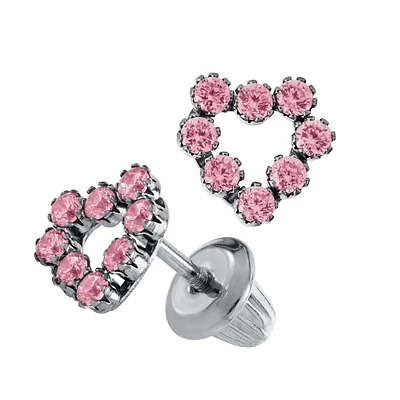 Pink Open Heart Kids Stud Earrings