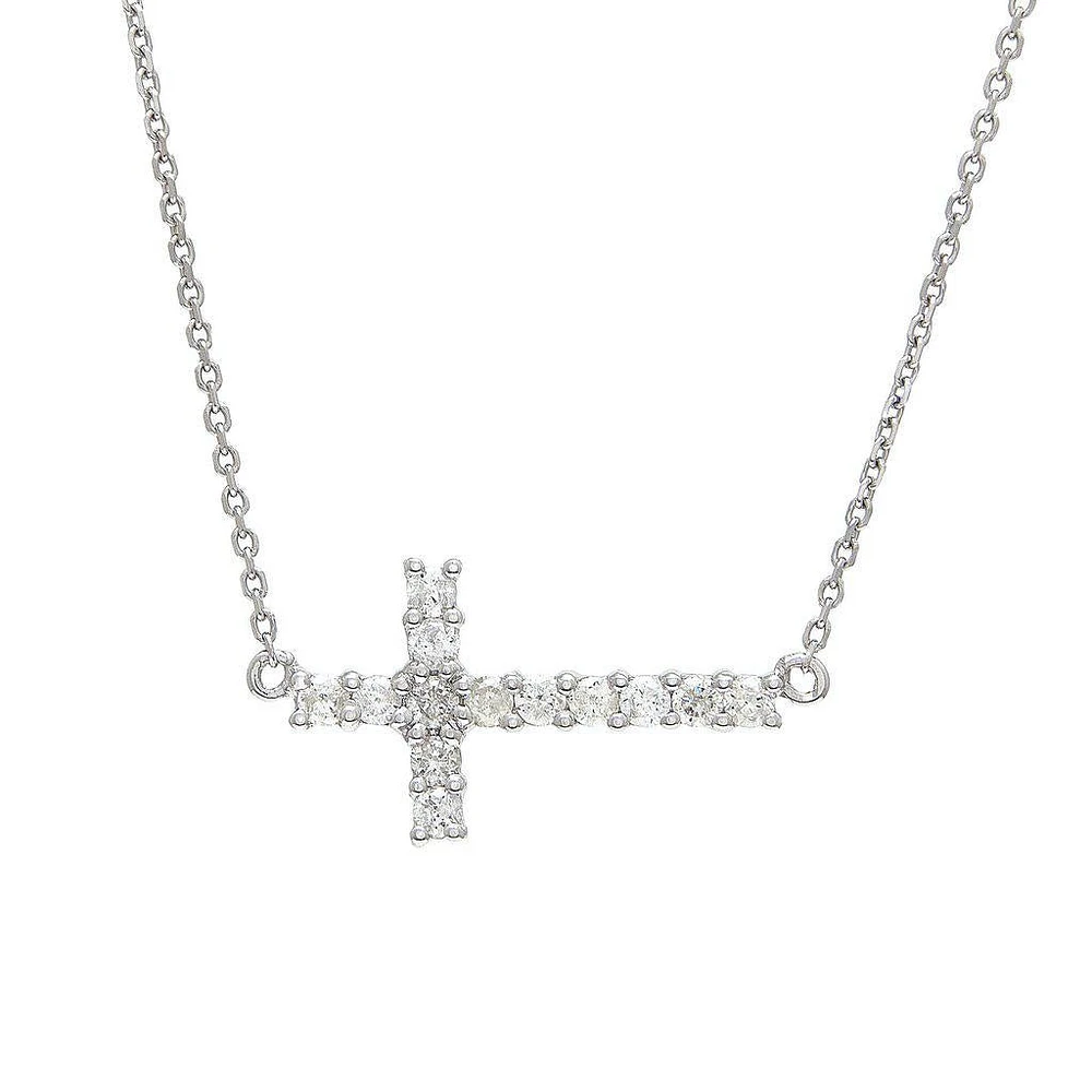 Sideways Cross White Gold Necklace