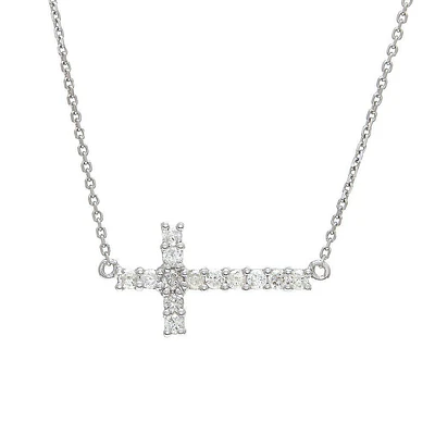 Sideways Cross White Gold Necklace
