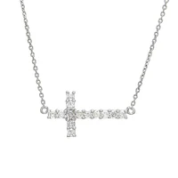 Sideways Cross White Gold Necklace