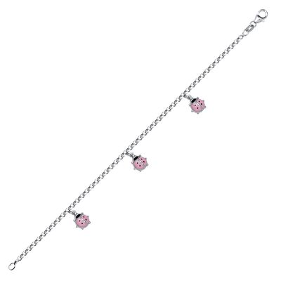 Pink Ladybugs Silver Bracelet