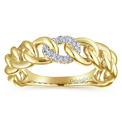 Curb Chain Diamond Yellow Gold Ring