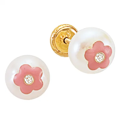 Pearl Pink Flower Stud Earrings