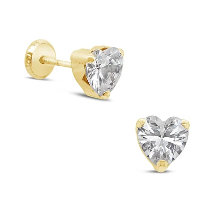4MM White Zirconia Heart Stud Earrings