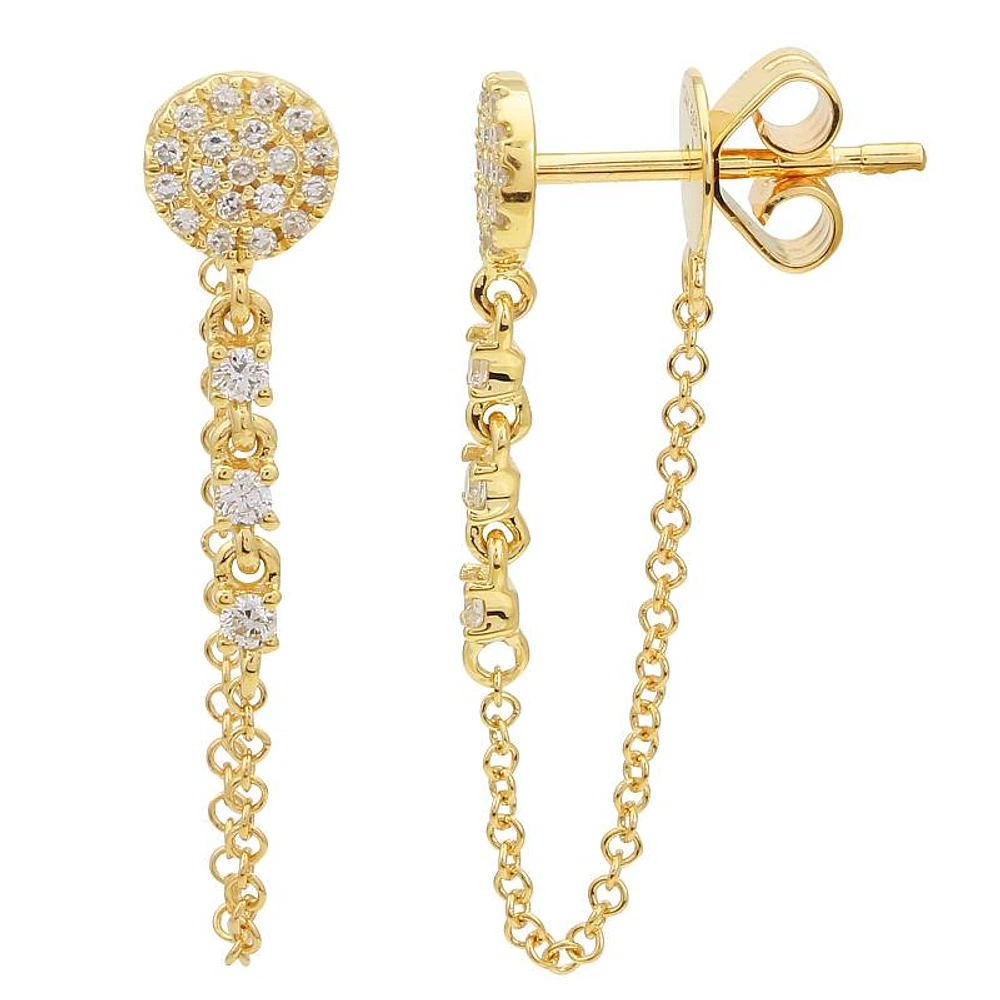 Pave Stud Chain Earrings