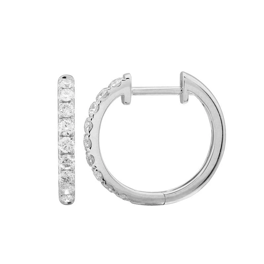15MM Huggie White Gold Diamond Huggie Earrings
