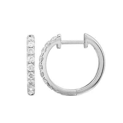 15MM Huggie White Gold Diamond Huggie Earrings