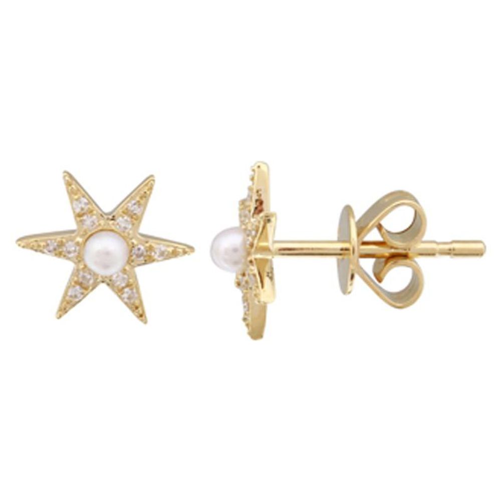 Pearl Star Stud Earrings 14K