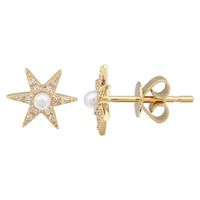 Pearl Star Stud Earrings 14K