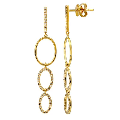 Oval Diamond Link Long Earrings