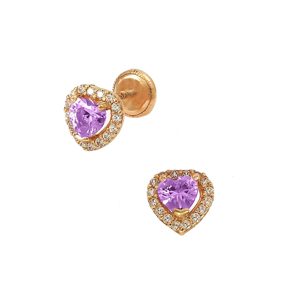 Purple Heart Zirconia Stud Earrings