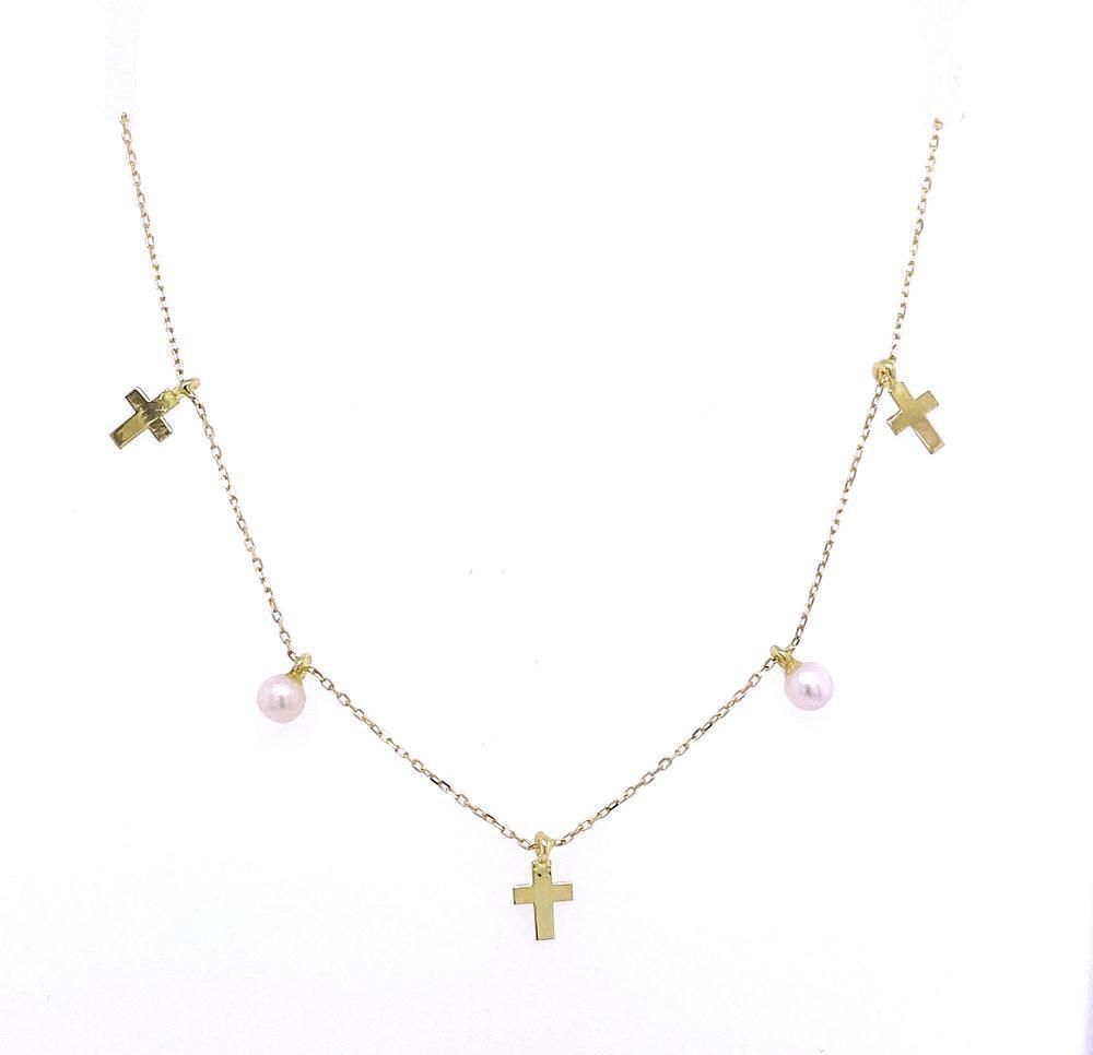 Mini Pearl and Cross Charms Necklace