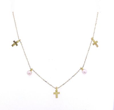Mini Pearl and Cross Charms Necklace