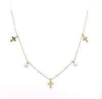 Mini Pearl and Cross Charms Necklace