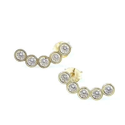 Five Zirconia Curved Bar Earrings 14K